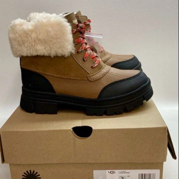 UGG Ashton Addie Snow Boots Chestnut Brow/Black Boys Girls 2Y - Picture 6 of 12